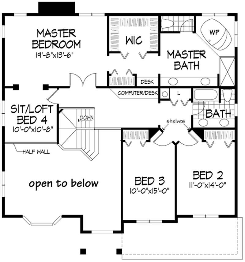 Floor Plan Second Story of European Plan #146-2483