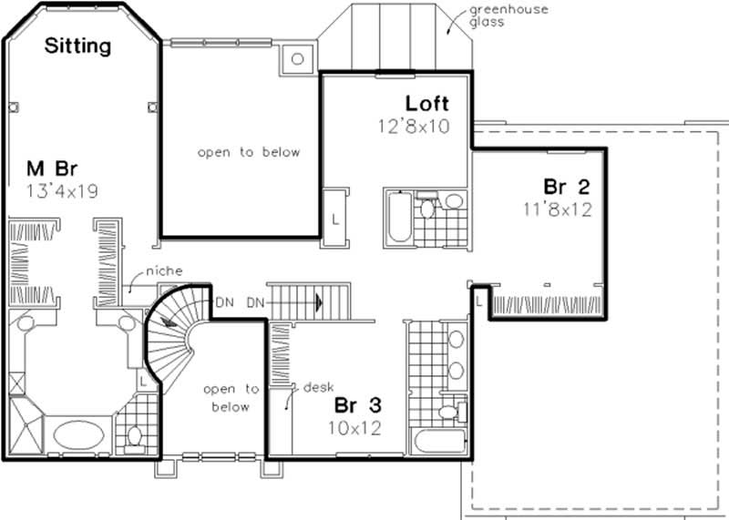 Floor Plan Second Story of European Plan #146-2485
