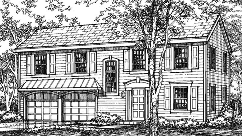 Front view of Colonial home (ThePlanCollection: House Plan #146-2491)