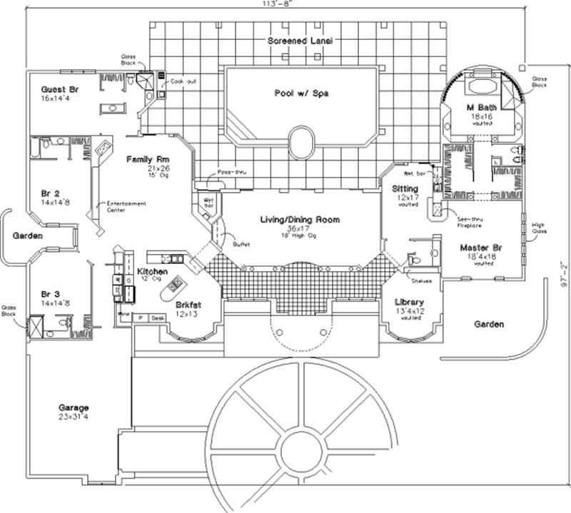 Floor Plan First Story of Florida Style Plan #146-2517