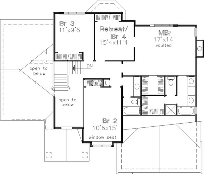 Floor Plan Second Story of European Plan #146-2535