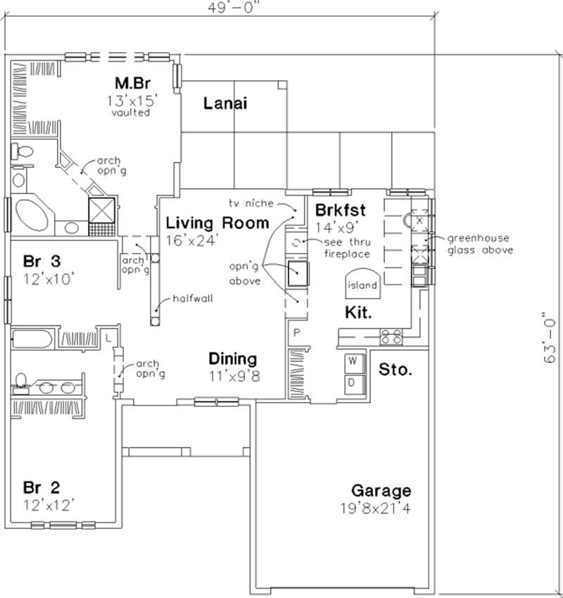 Floor Plan First Story of Florida Style Plan #146-2543
