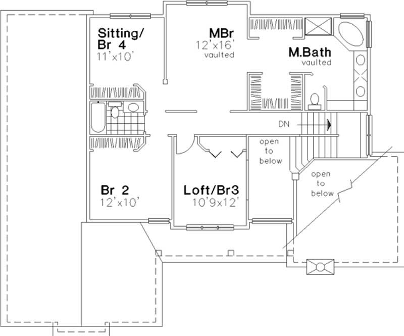 Floor Plan Second Story of European Plan #146-2564