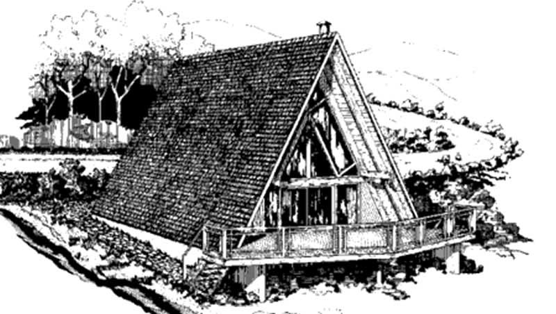 Front view of A Frame home (ThePlanCollection: House Plan #146-2565)
