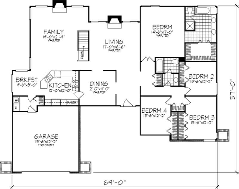 Floor Plan First Story of Ranch Plan #146-2577