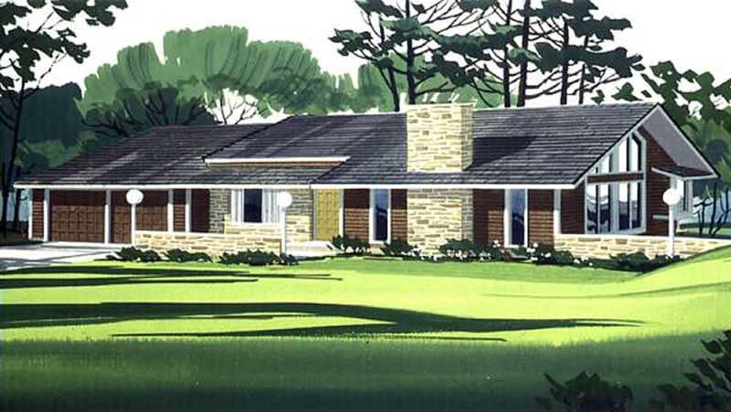 Front view of Ranch home (ThePlanCollection: House Plan #146-2586)