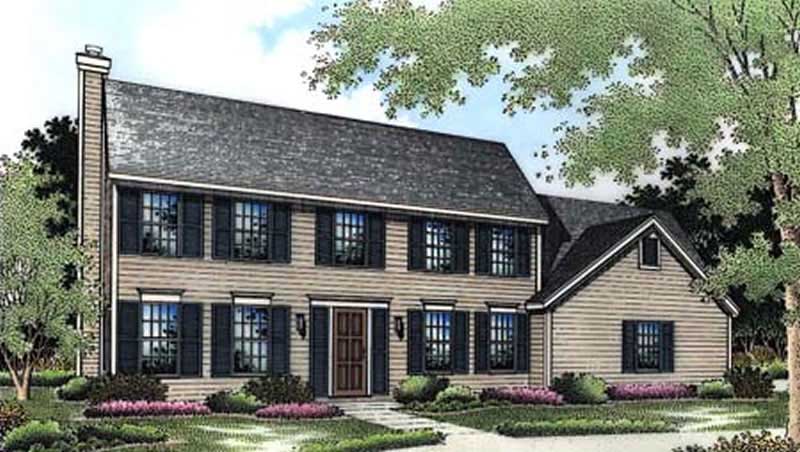 Front view of Colonial home (ThePlanCollection: House Plan #146-2607)