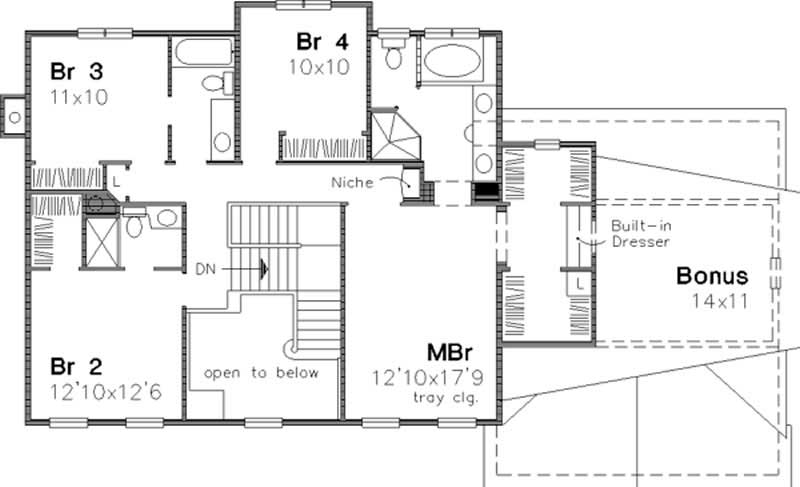 Floor Plan Second Story of Colonial Plan #146-2607