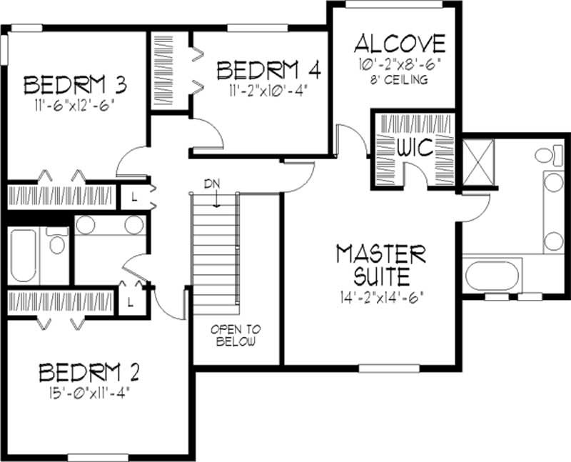 Floor Plan Second Story of Tudor Plan #146-2643