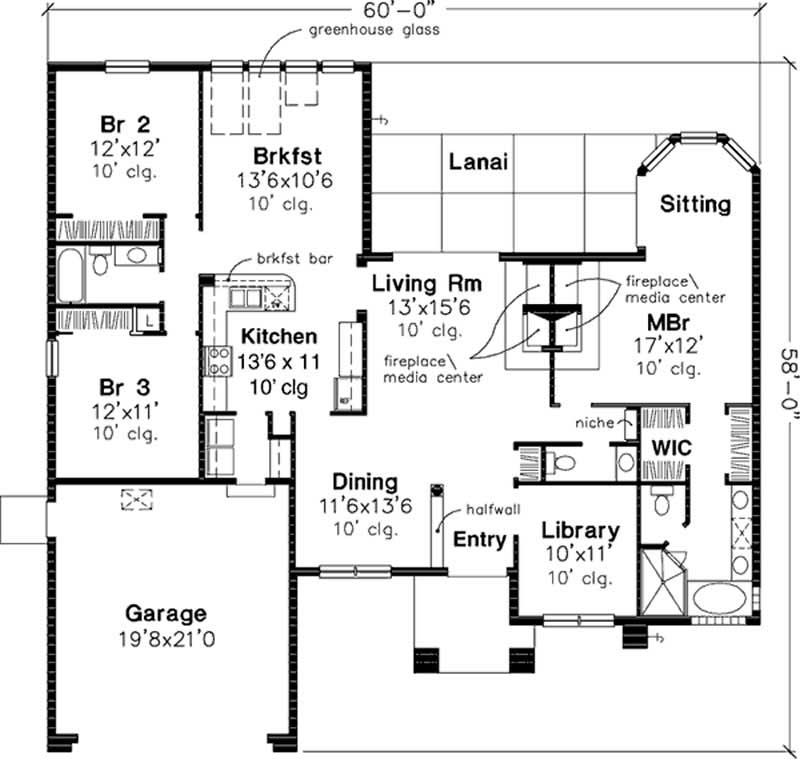 Floor Plan First Story of Florida Style Plan #146-2651