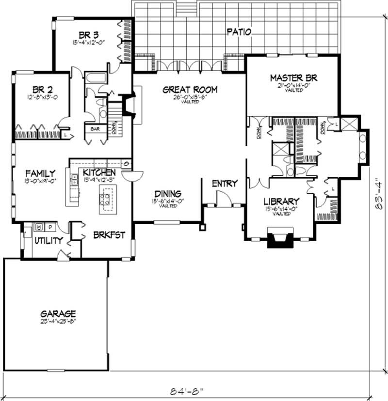 Floor Plan First Story of Ranch Plan #146-2676