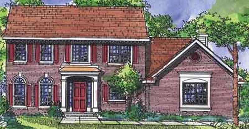 Front view of Georgian home (ThePlanCollection: House Plan #146-2679)