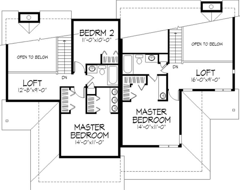 Floor Plan Second Story of Multi-Unit Plan #146-2708