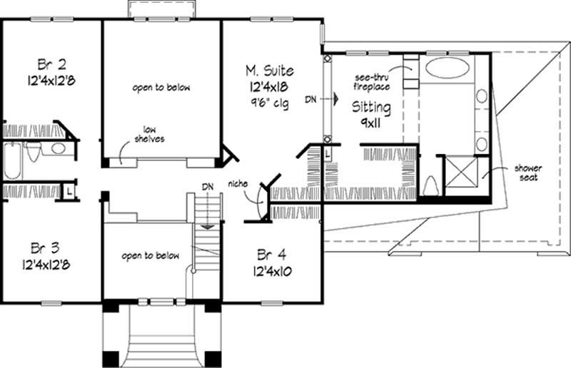 Floor Plan Second Story of Colonial Plan #146-2717