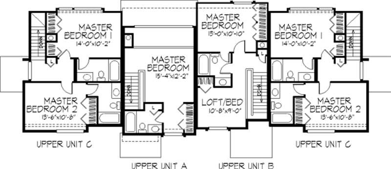 Floor Plan Second Story of Multi-Unit Plan #146-2745