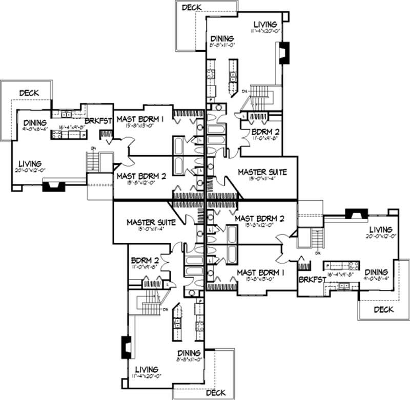Floor Plan Second Story of Multi-Unit Plan #146-2747