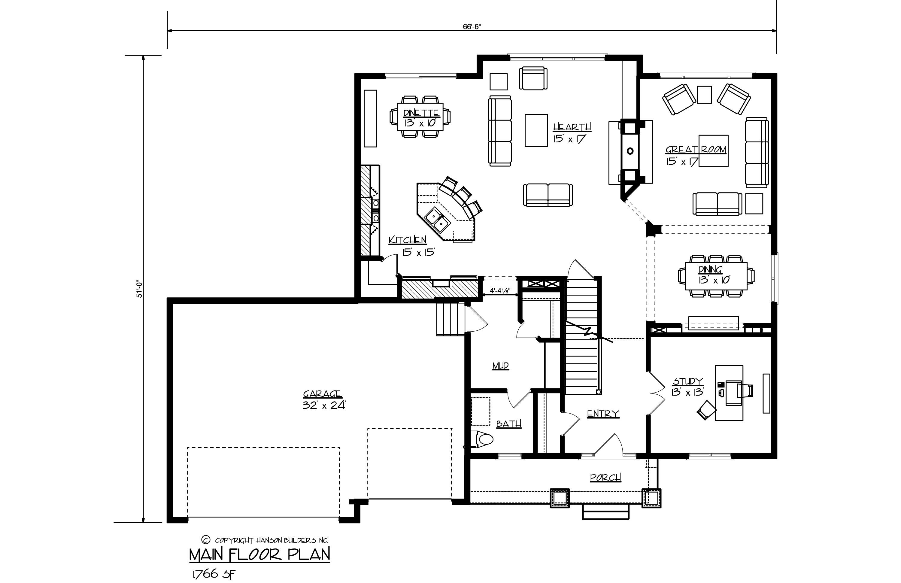 Floor Plan First Story of Craftsman Plan #146-2777