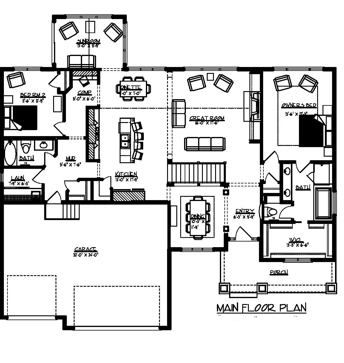 Floor Plan First Story of Country Plan #146-2784