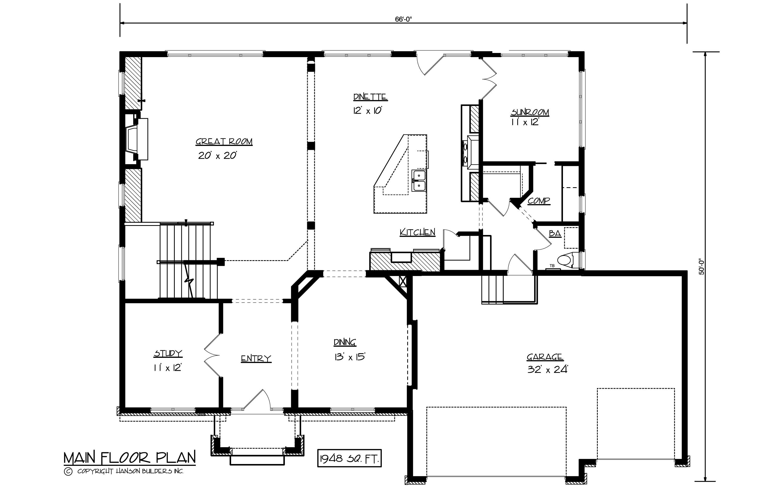 Floor Plan First Story of Craftsman Plan #146-2797