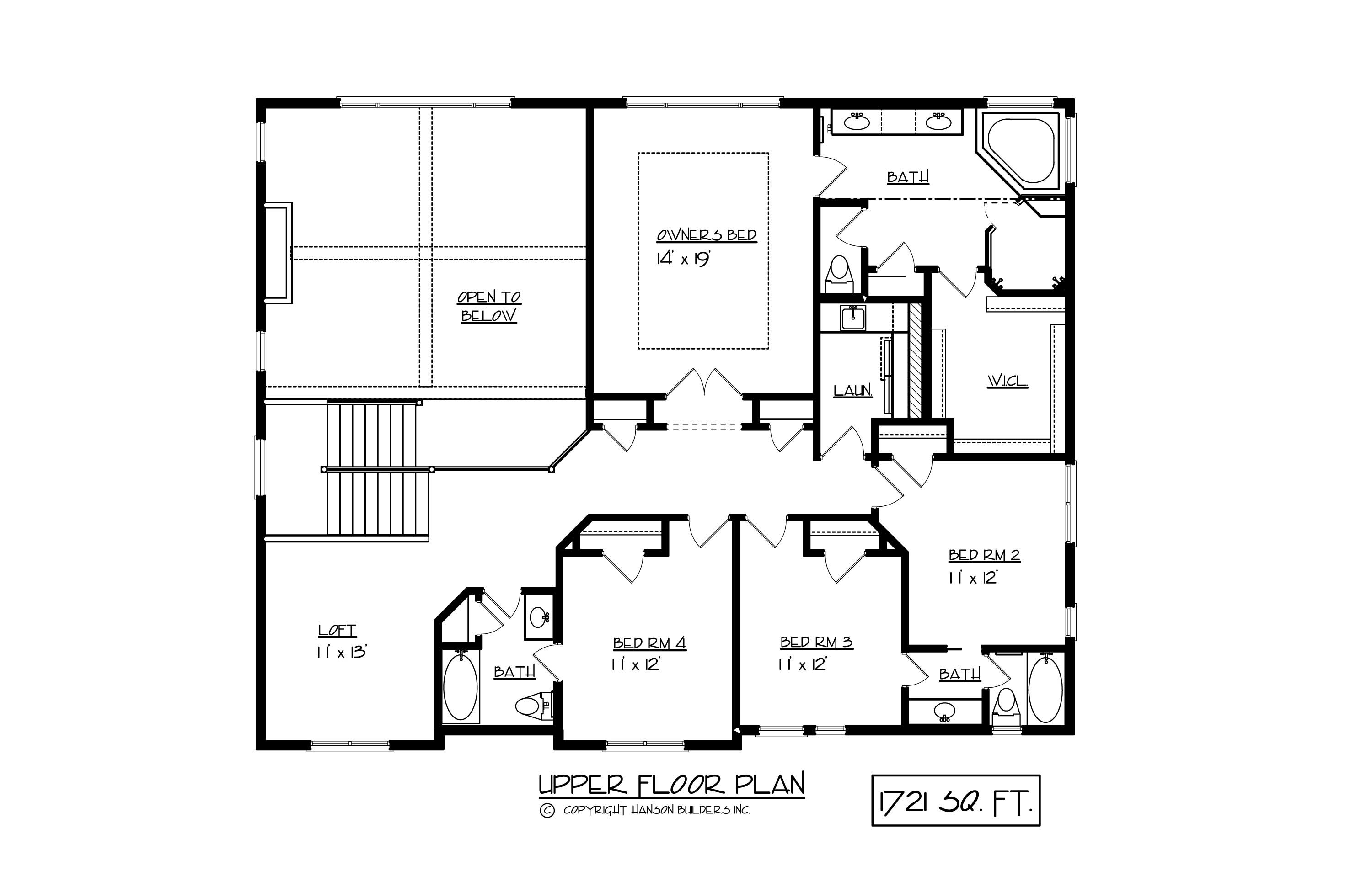 Floor Plan Second Story of Craftsman Plan #146-2797