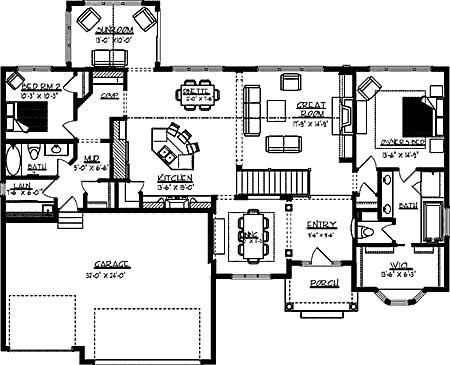 Floor Plan First Story of Country Plan #146-2812