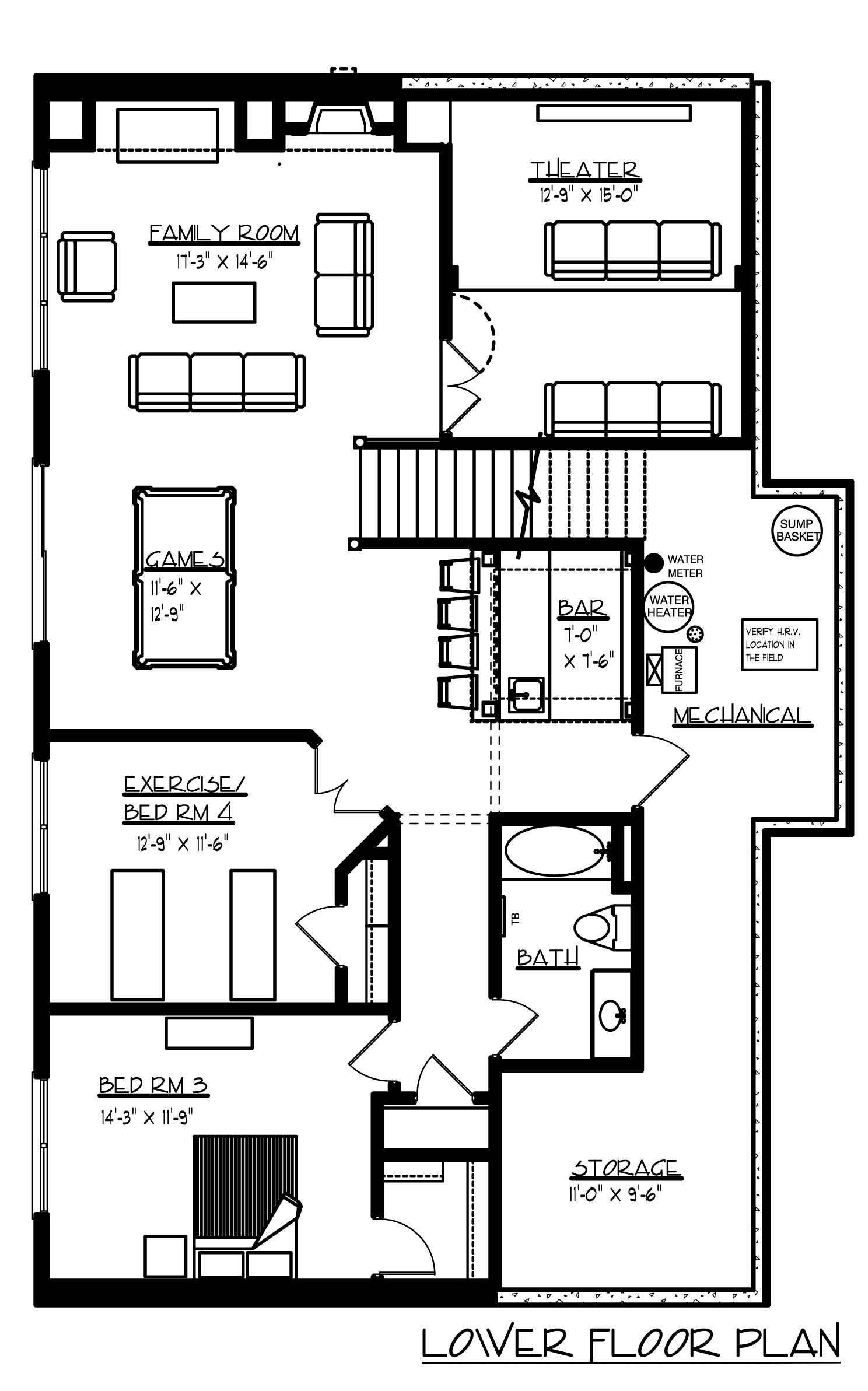 Floor Plan Basement of Country Plan #146-2814