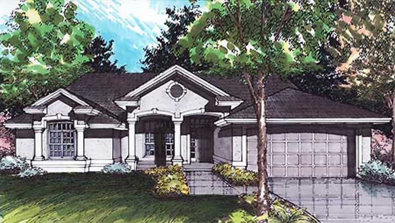Front view of Concrete Block/ ICF Design home (ThePlanCollection: House Plan #146-2818)