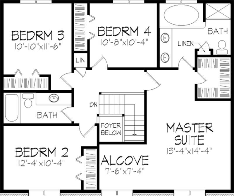 Floor Plan Second Story of Colonial Plan #146-2872