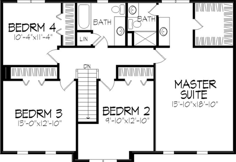 Floor Plan Second Story of Colonial Plan #146-2914