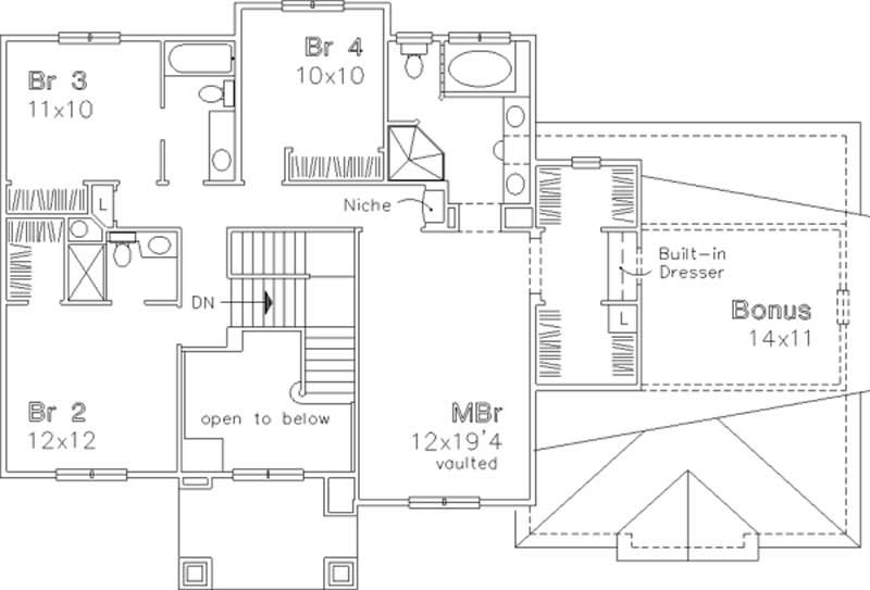 Floor Plan Second Story of European Plan #146-2960