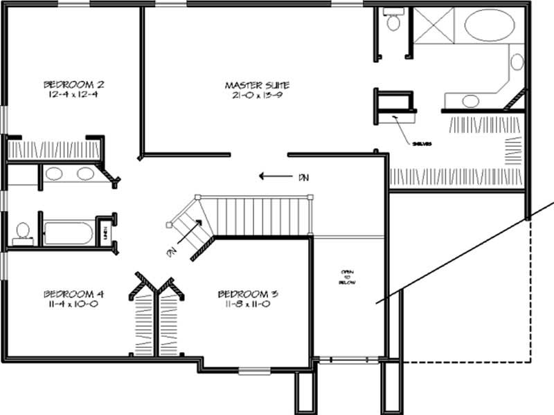 Floor Plan Second Story of European Plan #146-2988