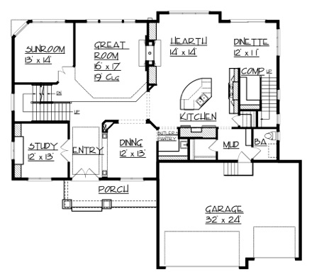 Floor Plan First Story of Craftsman Plan #146-3004
