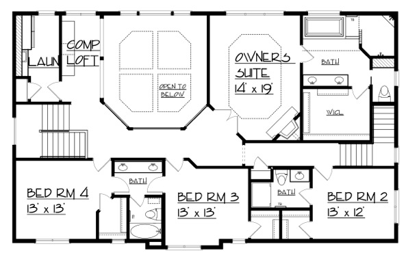 Floor Plan Second Story of Craftsman Plan #146-3004