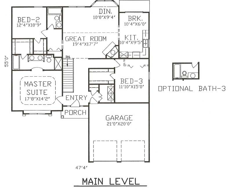 Floor Plan First Story of Country Plan #147-1020