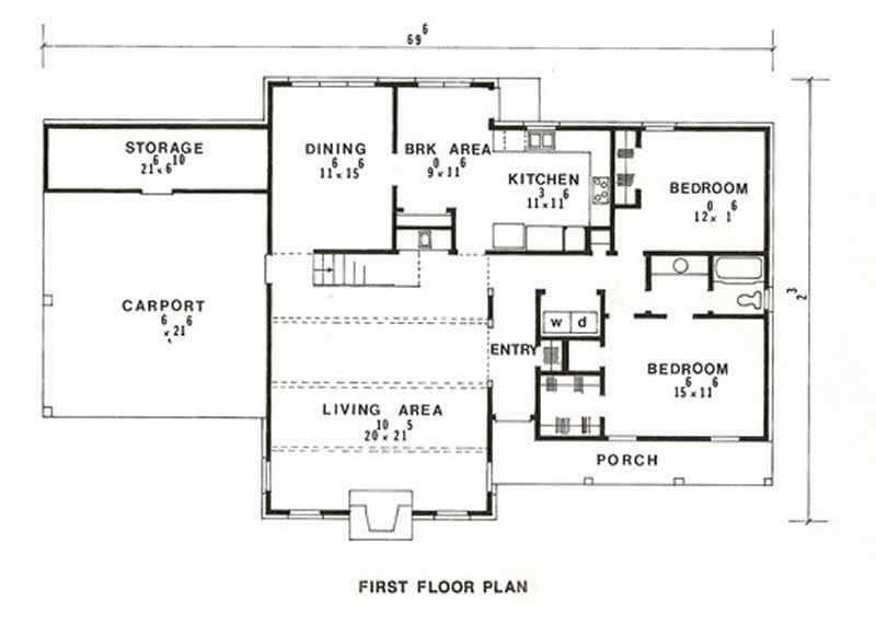 Floor Plan First Story of Farmhouse Plan #147-1030