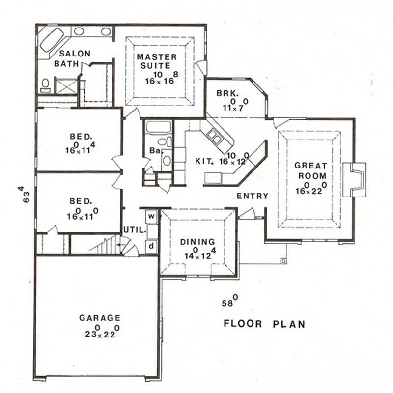 Floor Plan First Story of Bungalow Plan #147-1033