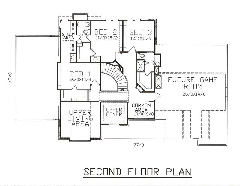 Floor Plan Second Story of Traditional Plan #147-1041
