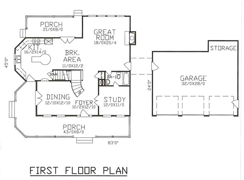 Floor Plan First Story of Country Plan #147-1042