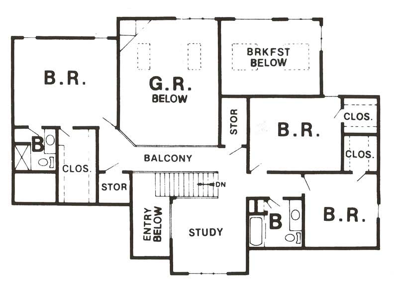 Floor Plan Second Story of Craftsman Plan #147-1048