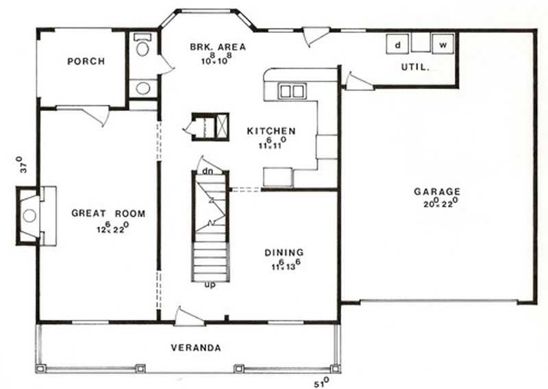 Floor Plan First Story of Country Plan #147-1049