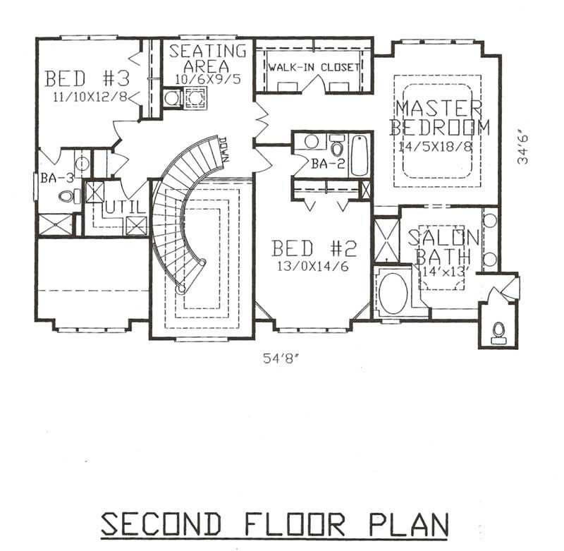 Floor Plan Second Story of European Plan #147-1052