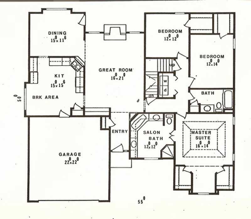 Floor Plan First Story of Ranch Plan #147-1053