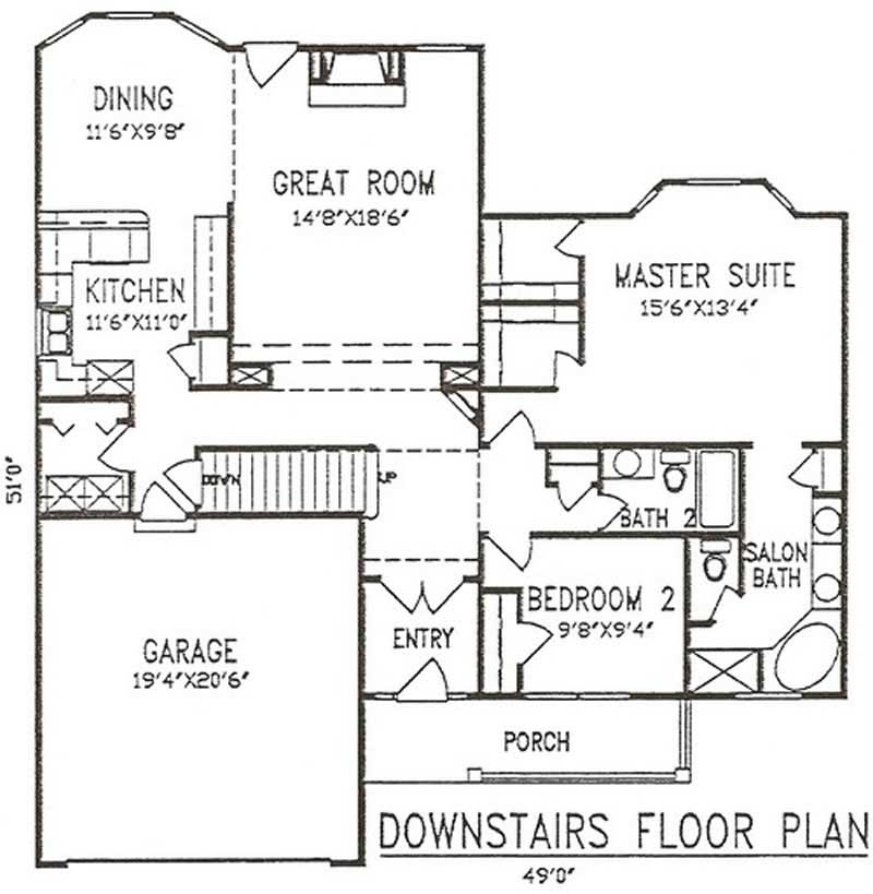 Floor Plan First Story of Country Plan #147-1056