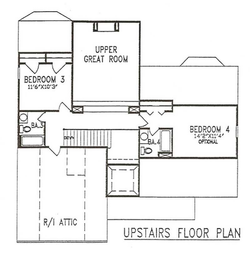 Floor Plan Second Story of Country Plan #147-1056