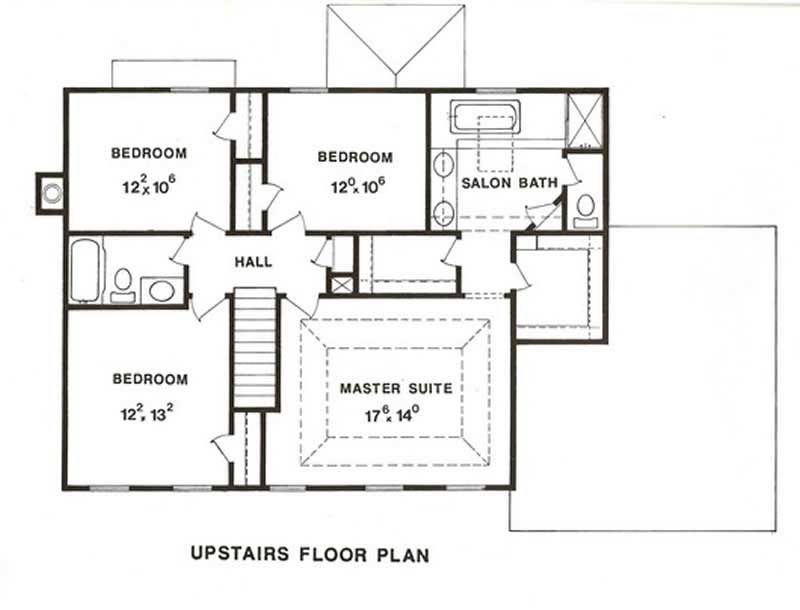 Floor Plan Second Story of Colonial Plan #147-1057