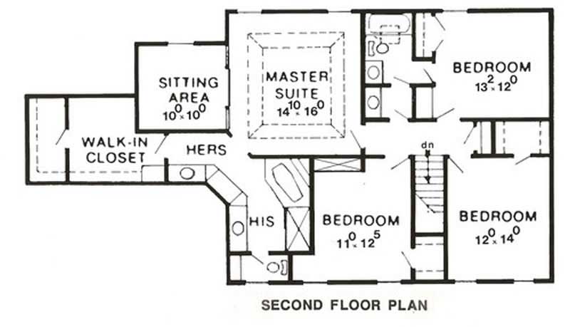 Floor Plan Second Story of European Plan #147-1074