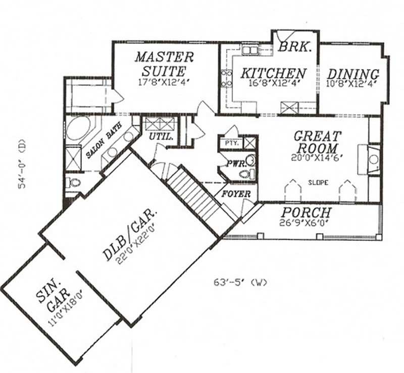 Floor Plan First Story of Country Plan #147-1077