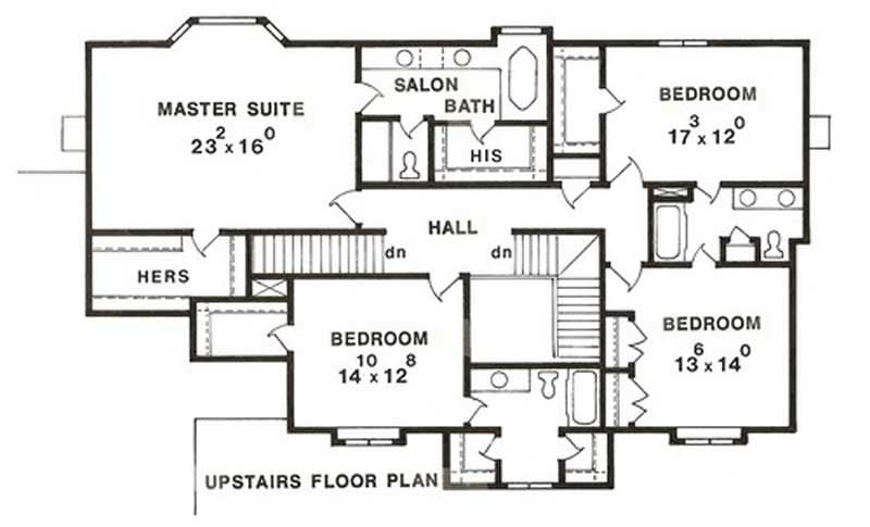 Floor Plan Second Story of European Plan #147-1078