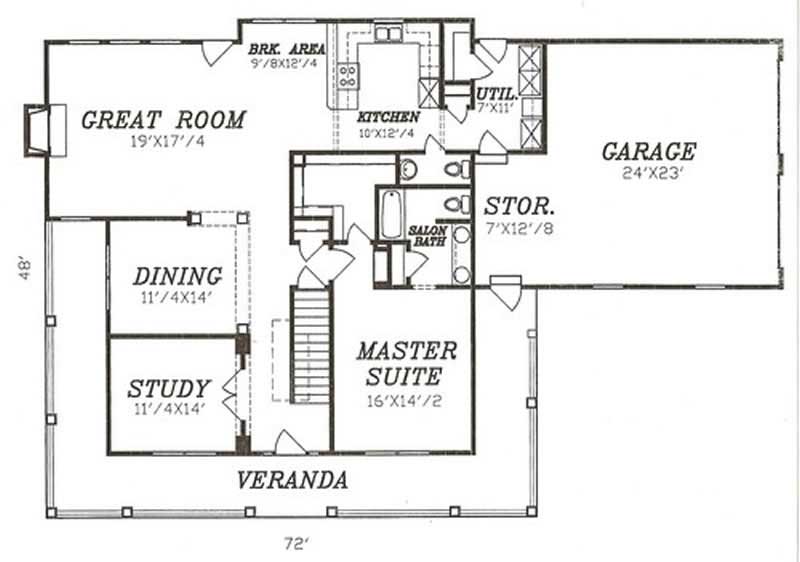 Floor Plan First Story of Country Plan #147-1098