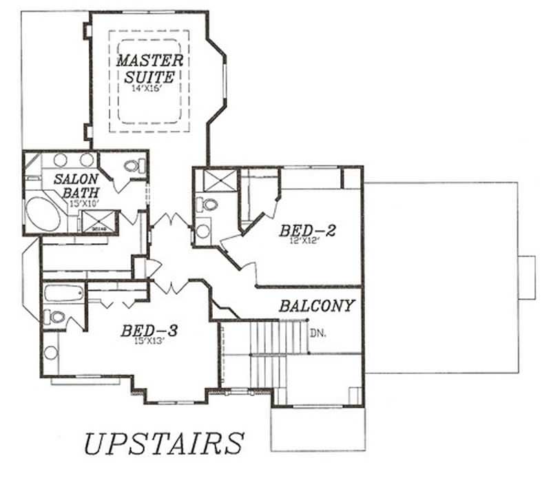 Floor Plan Second Story of European Plan #147-1126